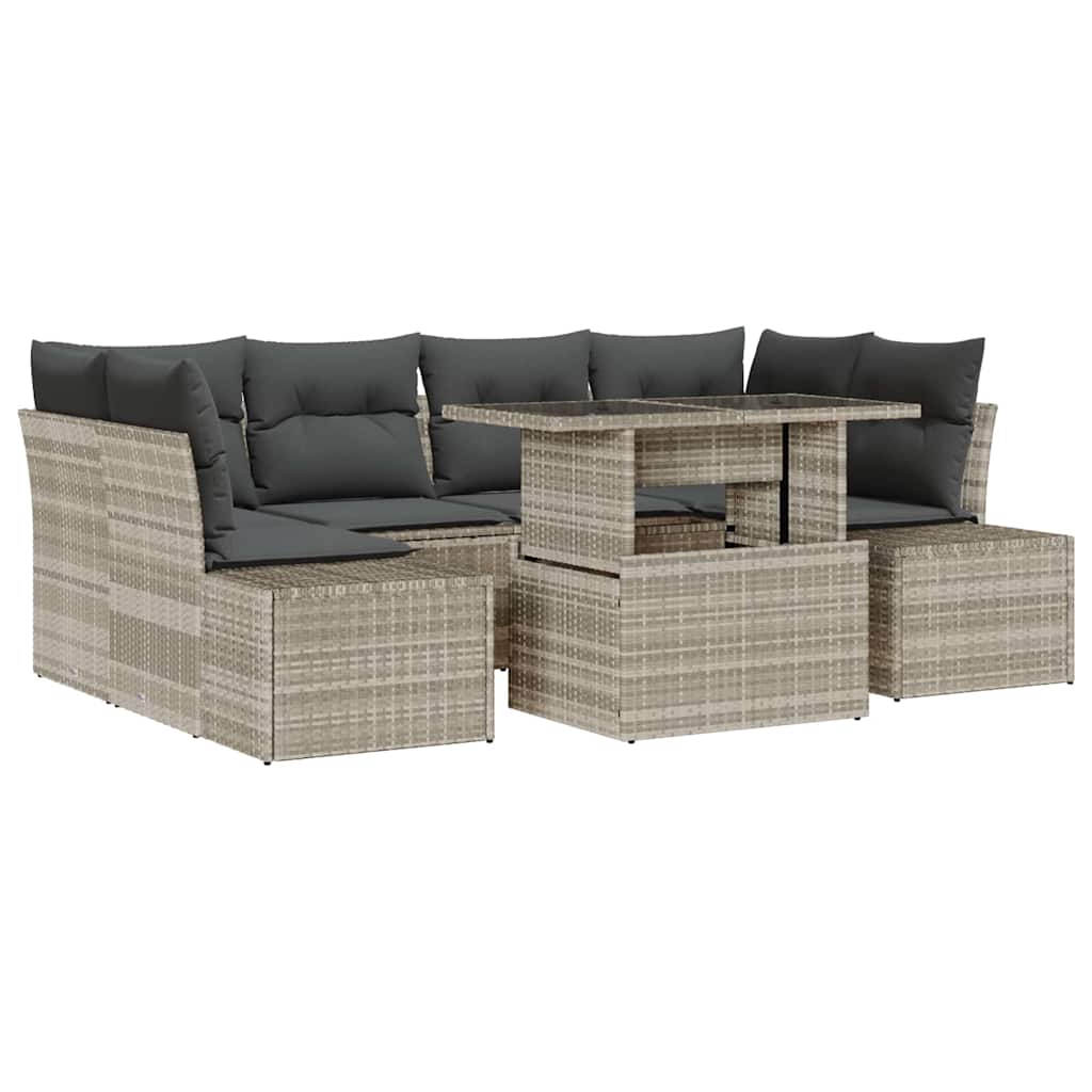 Sofa Sæt med pude 7 pcs Lysegrå polyrattan