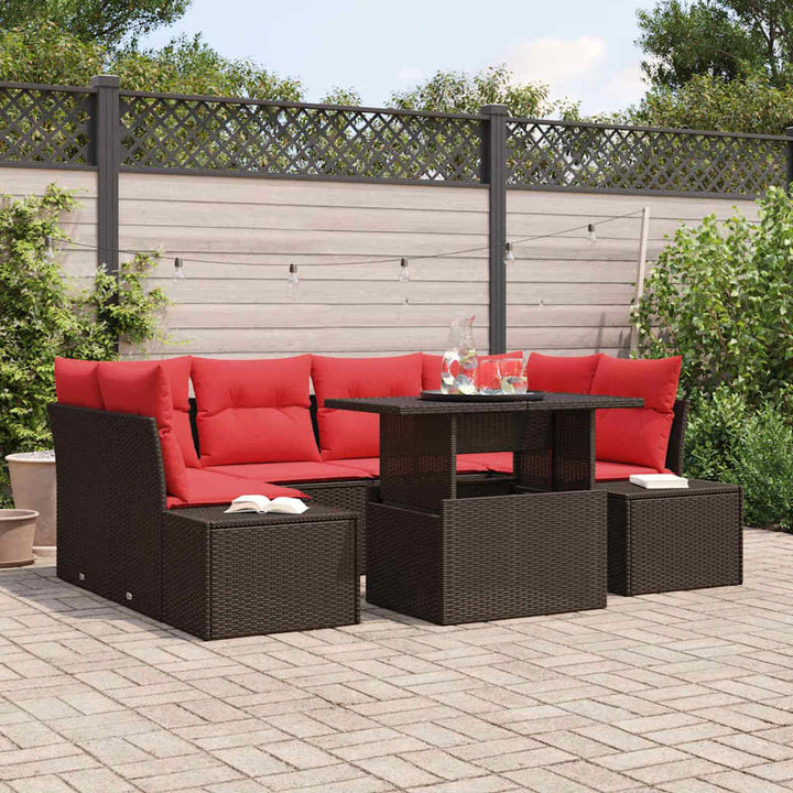 Sofa Sæt med pude 7 pcs Brun og Rød polyrattan