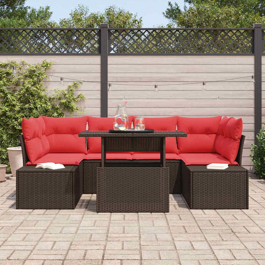 Sofa Sæt med pude 7 pcs Brun og Rød polyrattan