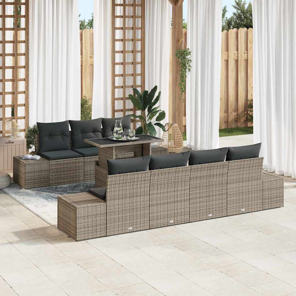 Sofa Sæt med pude 8 pcs Grå polyrattan