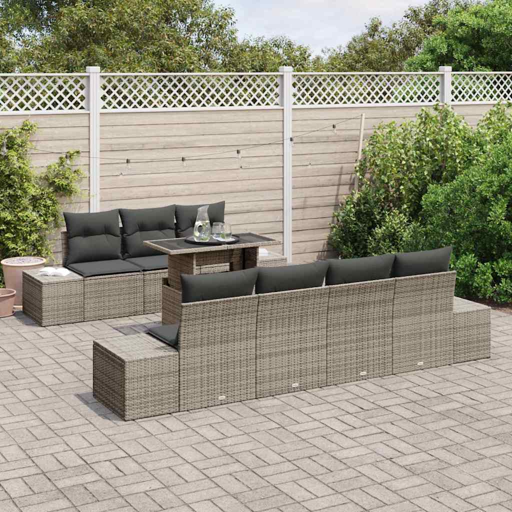 Sofa Sæt med pude 8 pcs Grå polyrattan