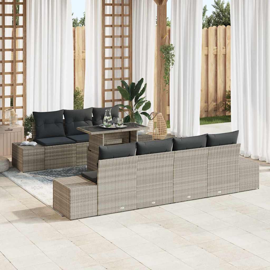Sofa Sæt med pude 8 pcs Lysegrå polyrattan