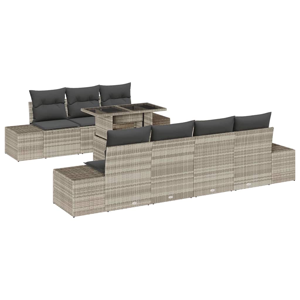 Sofa Sæt med pude 8 pcs Lysegrå polyrattan