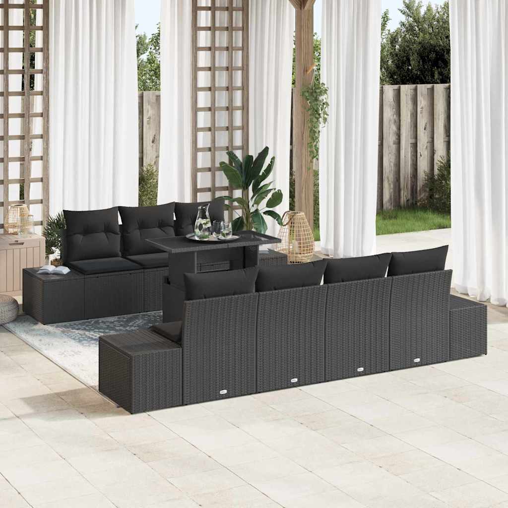 Sofa Sæt med pude 8 pcs Sort polyrattan