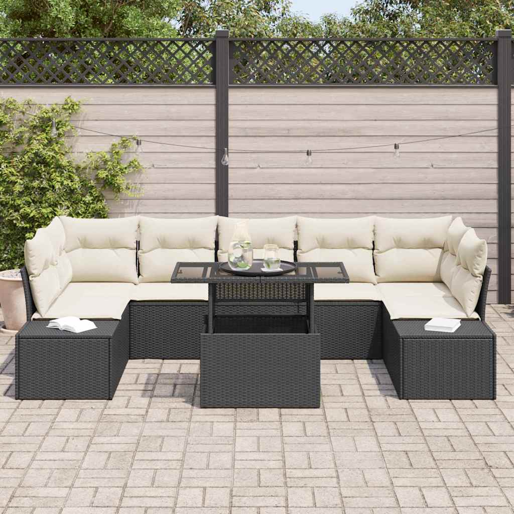 Sofa Sæt 8 stk. Sort og Cream polyrattan