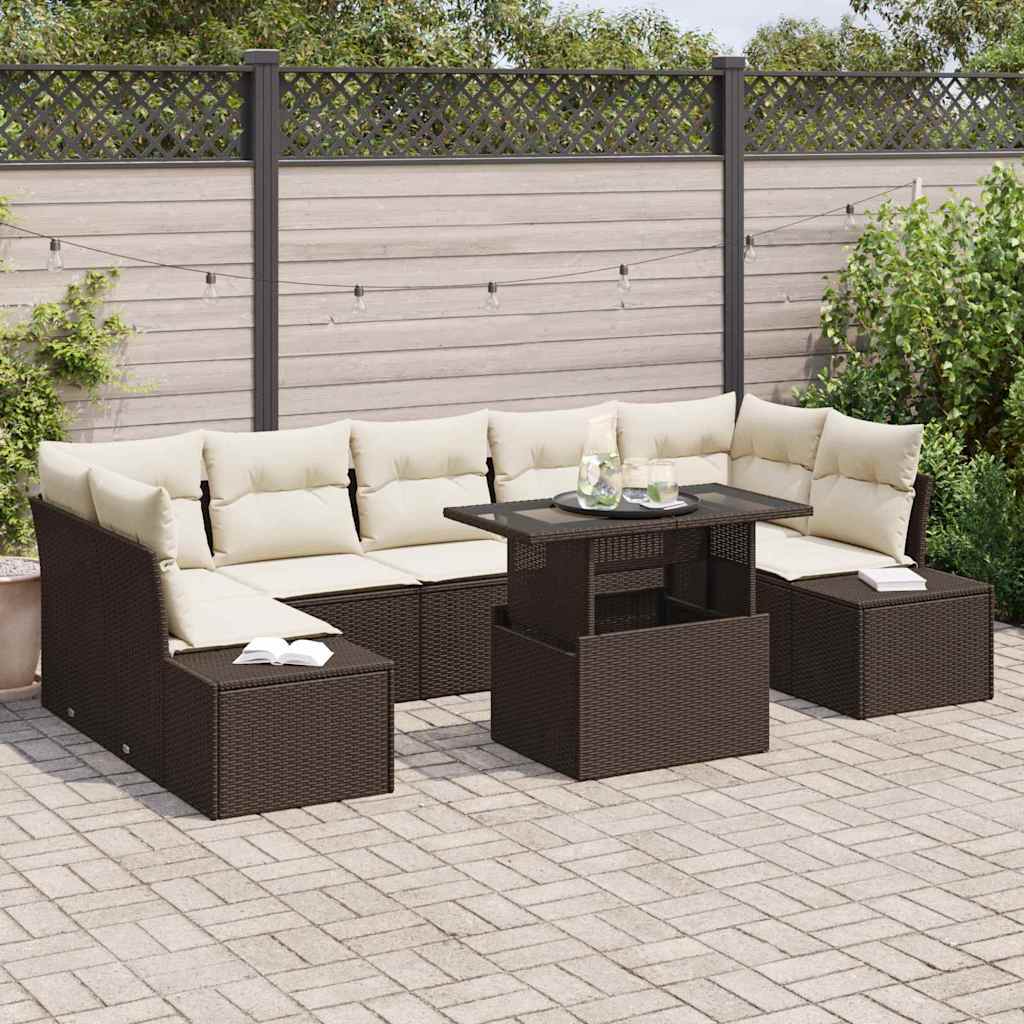 Sofa Sæt med pude 8 pcs Brun og Creme polyrattan