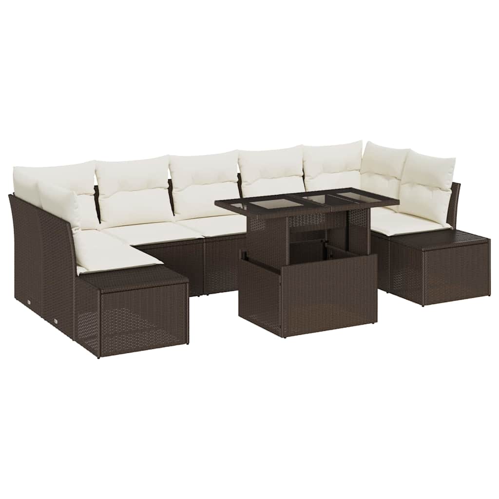 Sofa Sæt med pude 8 pcs Brun og Creme polyrattan