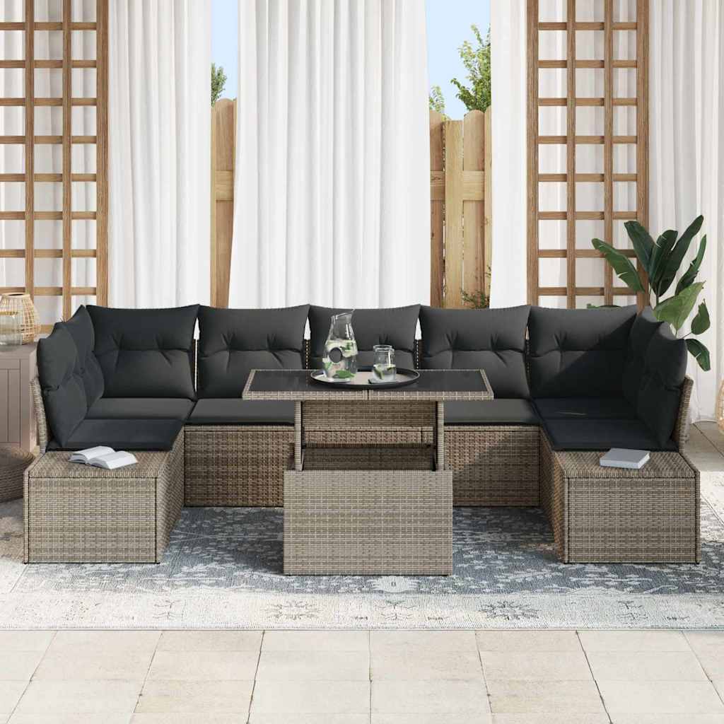 Sofa Sæt med pude 8 pcs Grå polyrattan