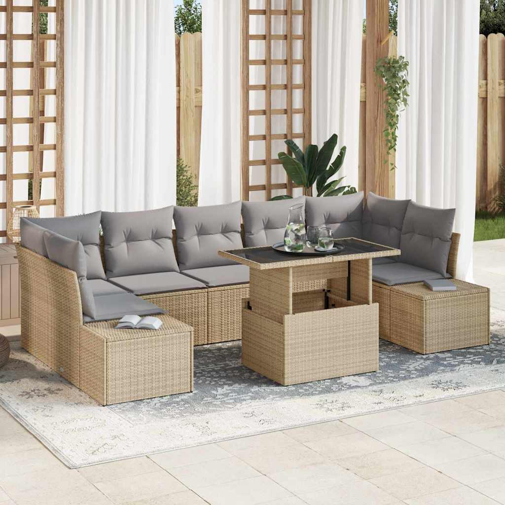 Sofa Sæt med pude 8 pcs Beige og lys grå polyrattan