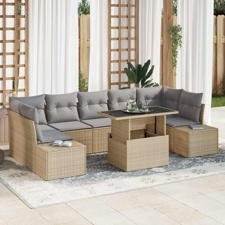 Sofa Sæt med pude 8 pcs Beige og lys grå polyrattan