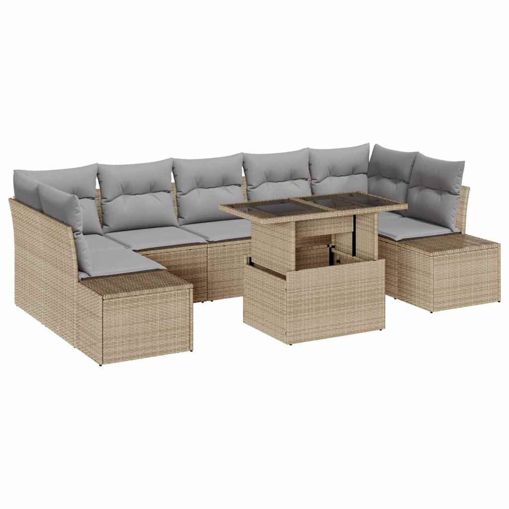 Sofa Sæt med pude 8 pcs Beige og lys grå polyrattan