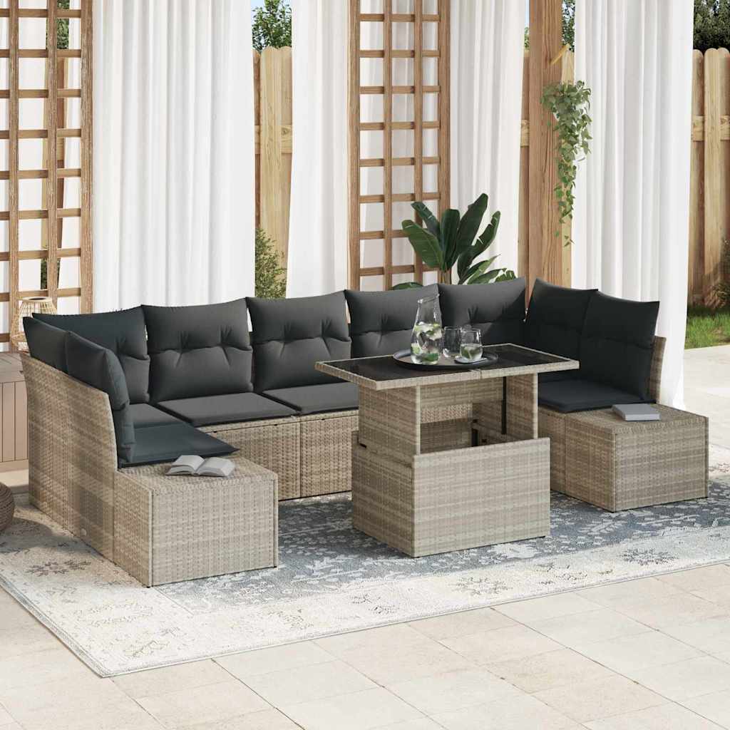 Sofa Sæt 8 stk. Lysegrå polyrattan