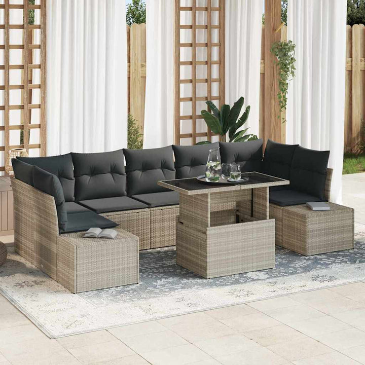 Sofa Sæt 8 stk. Lysegrå polyrattan