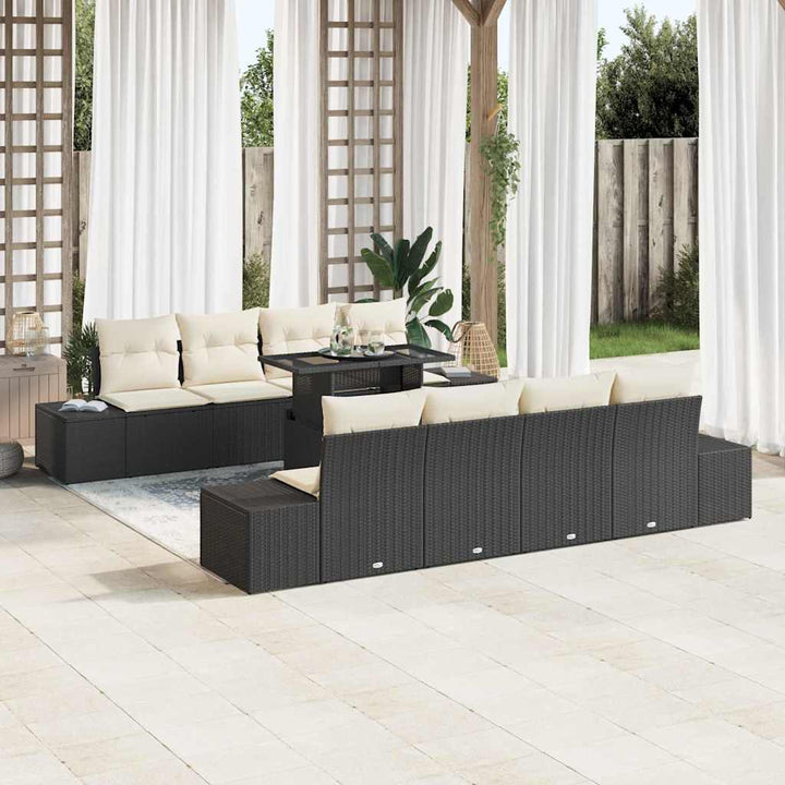 Havesofa Sæt med pude 9 pcs Sort og Cream polyrattan