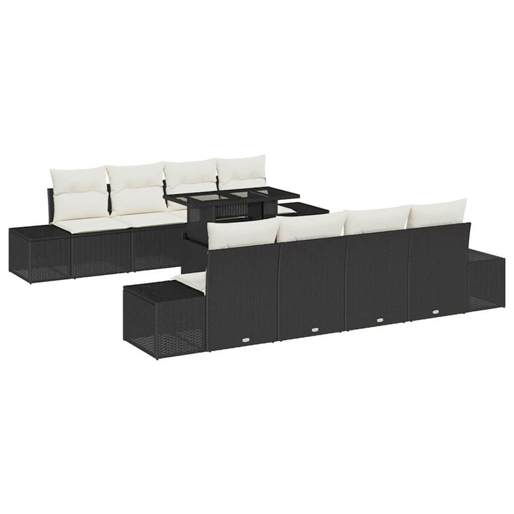 Havesofa Sæt med pude 9 pcs Sort og Cream polyrattan