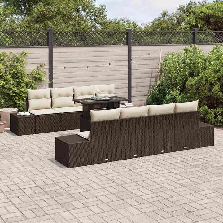 Havesofa Sæt med pude 9 pcs Brun og Creme polyrattan