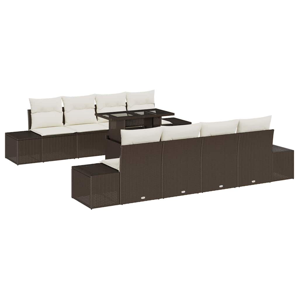 Havesofa Sæt med pude 9 pcs Brun og Creme polyrattan