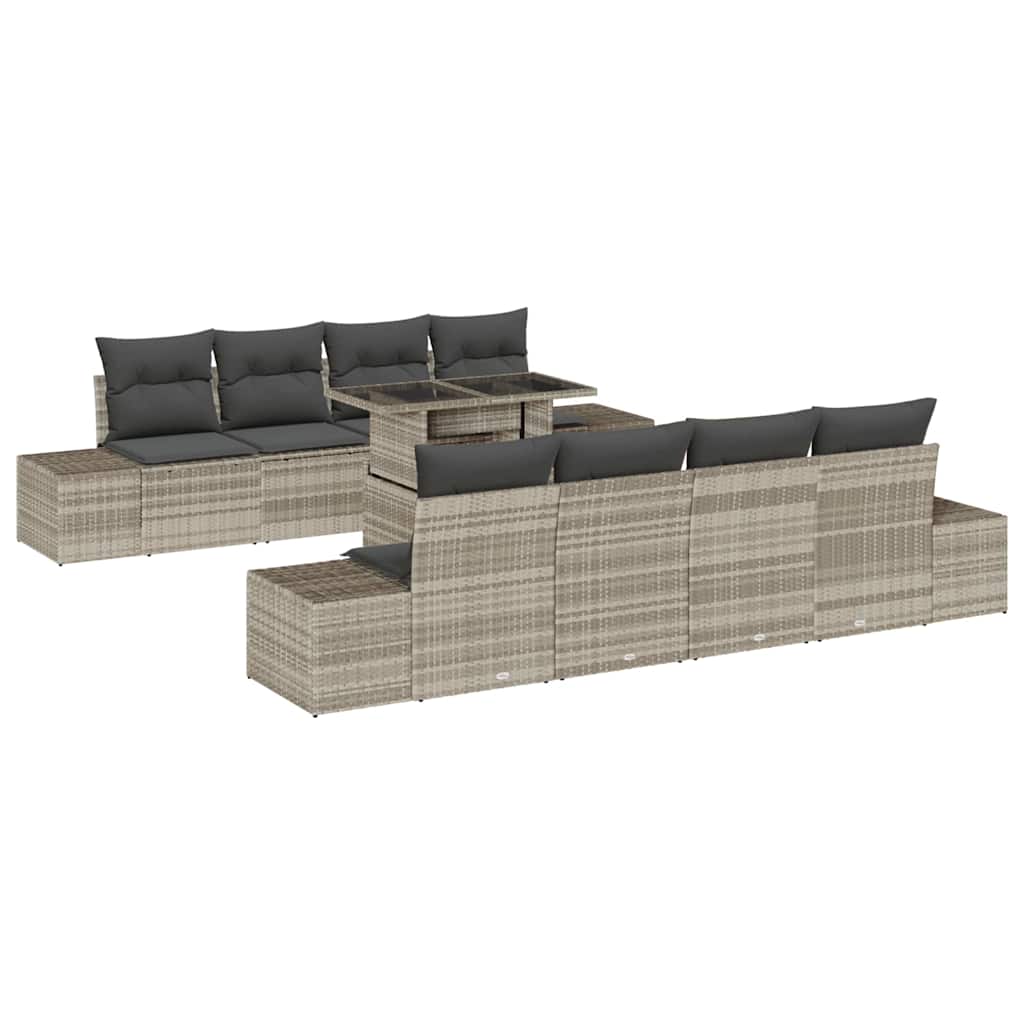 Havesofa Sæt med pude 9 pcs Lysegrå polyrattan