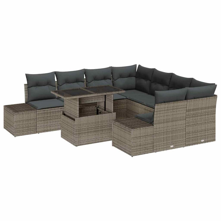 Havesofa Sæt med pude 9 pcs Grå polyrattan