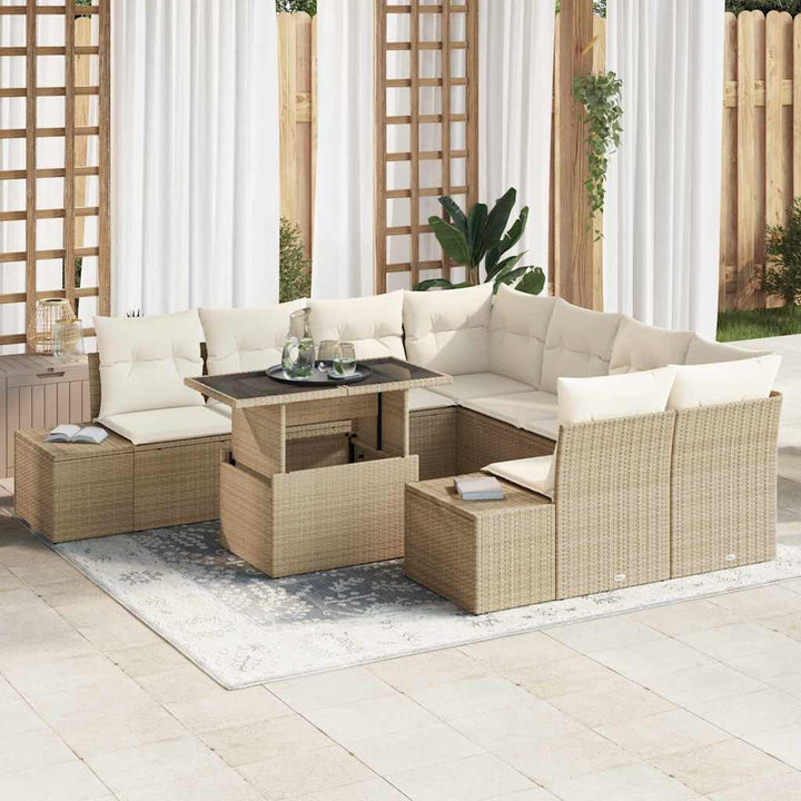 Havesofa Sæt med pude 9 pcs Beige og creme polyrattan