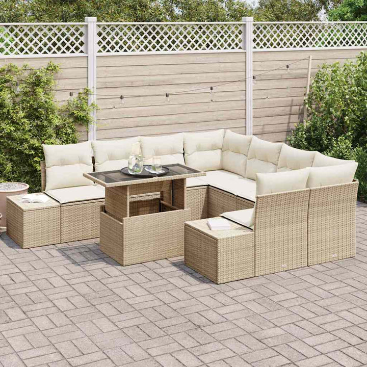 Havesofa Sæt med pude 9 pcs Beige og creme polyrattan