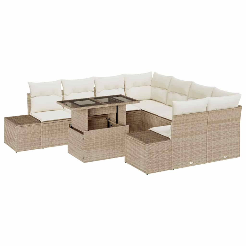 Havesofa Sæt med pude 9 pcs Beige og creme polyrattan