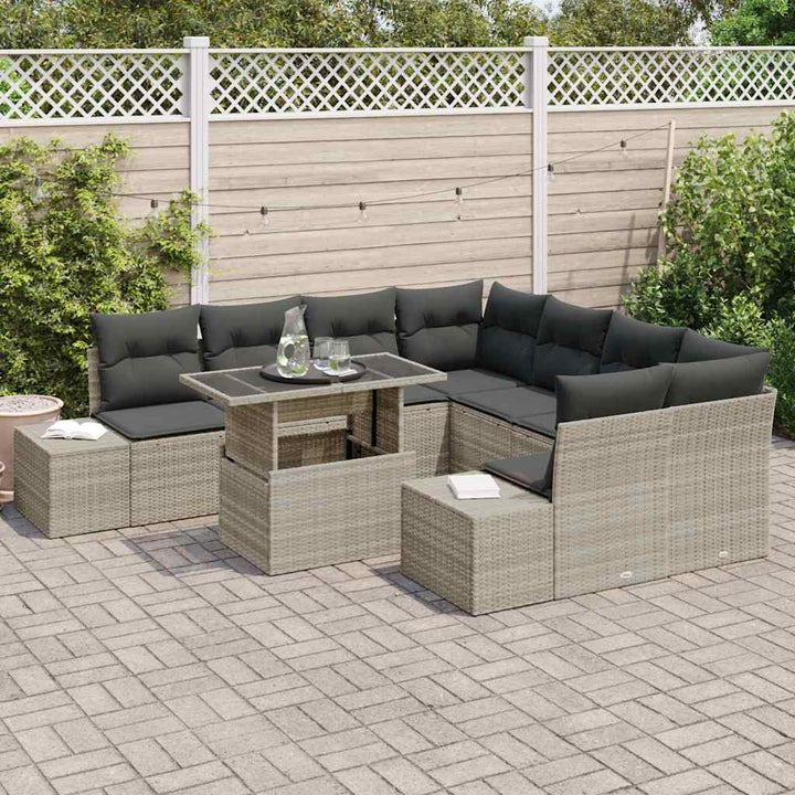 Havesofa Sæt med pude 9 pcs Lysegrå polyrattan