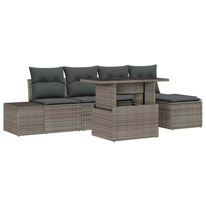 Havesofa Sæt med pude med opbevaring 6 pcs Grå polyrattan