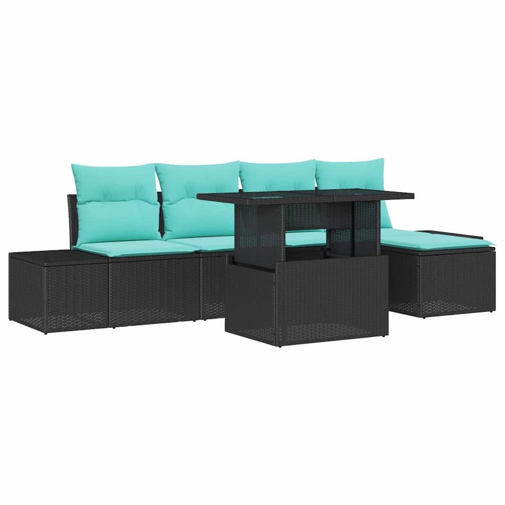 Havesofa Sæt 6 stk. Sort og Blå polyrattan