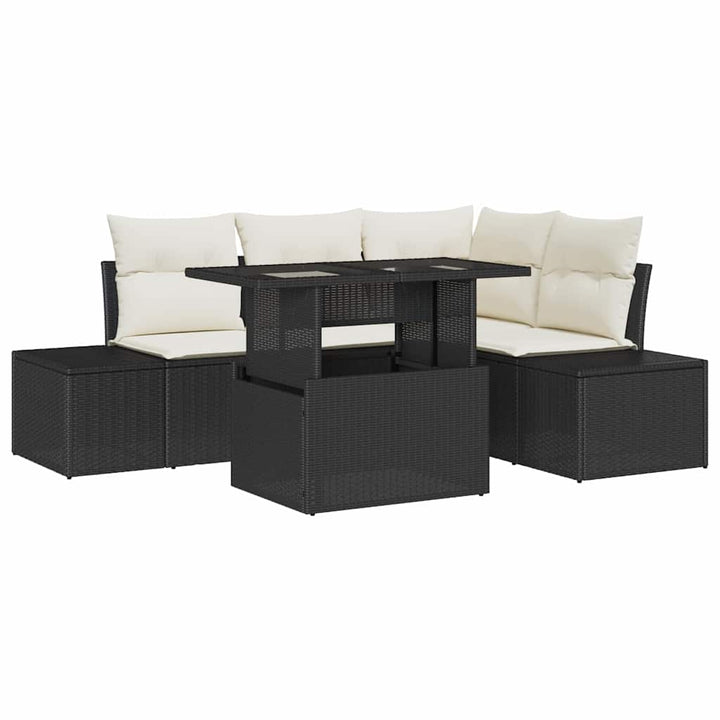 Havesofa Sæt 5 stk. Sort og Cream polyrattan