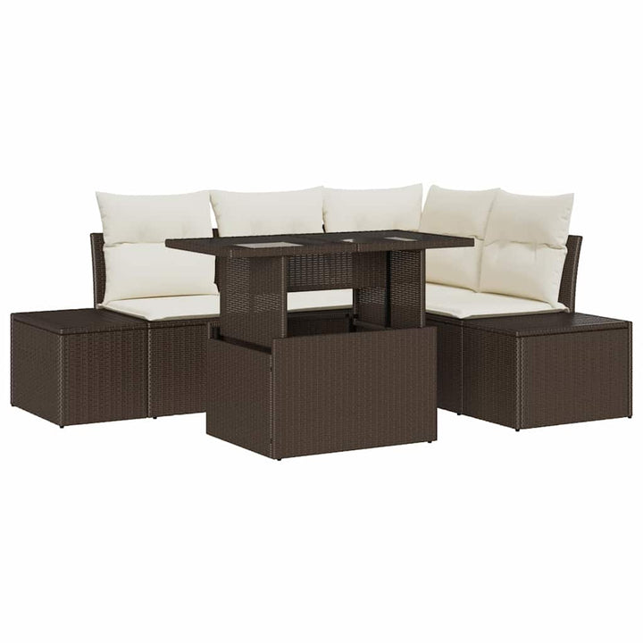 Havesofa Sæt med pude 5 pcs Brun og Creme polyrattan