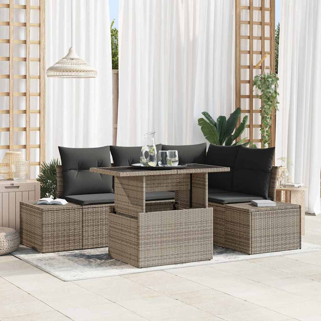 Havesofa Sæt med pude 5 pcs Grå polyrattan