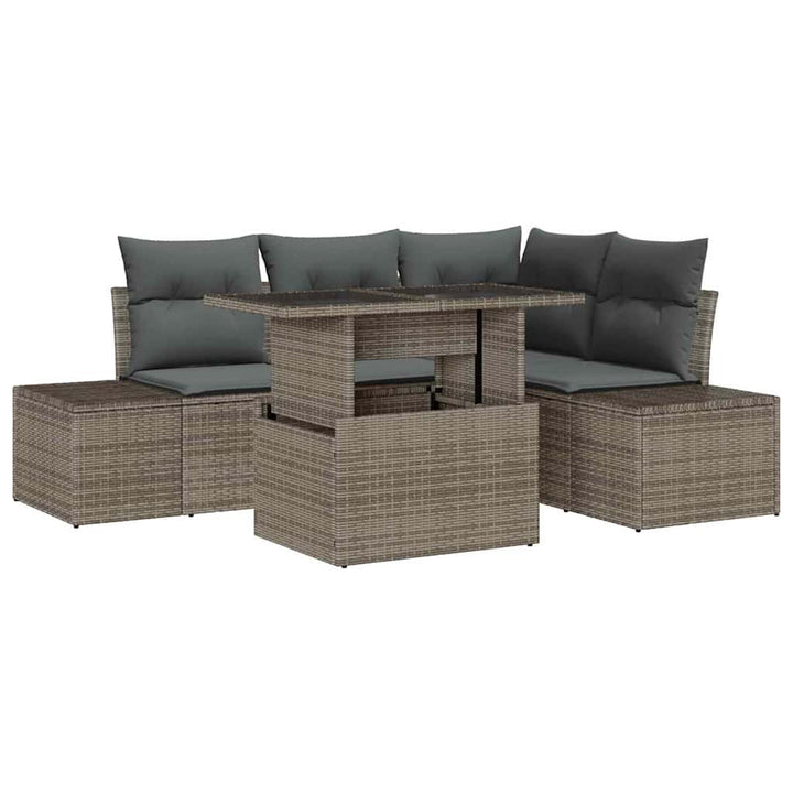 Havesofa Sæt med pude 5 pcs Grå polyrattan
