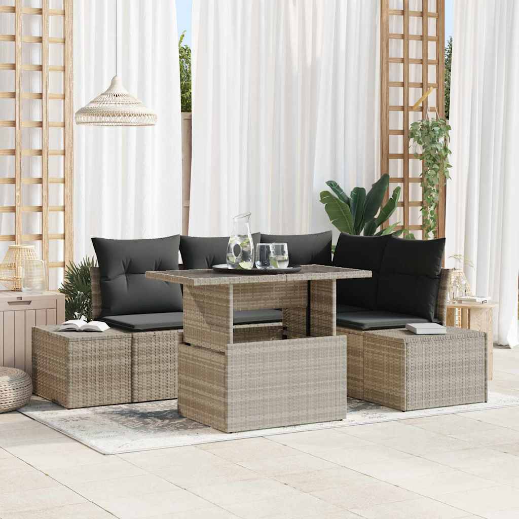 Havesofa Sæt 5 stk. Lysegrå polyrattan