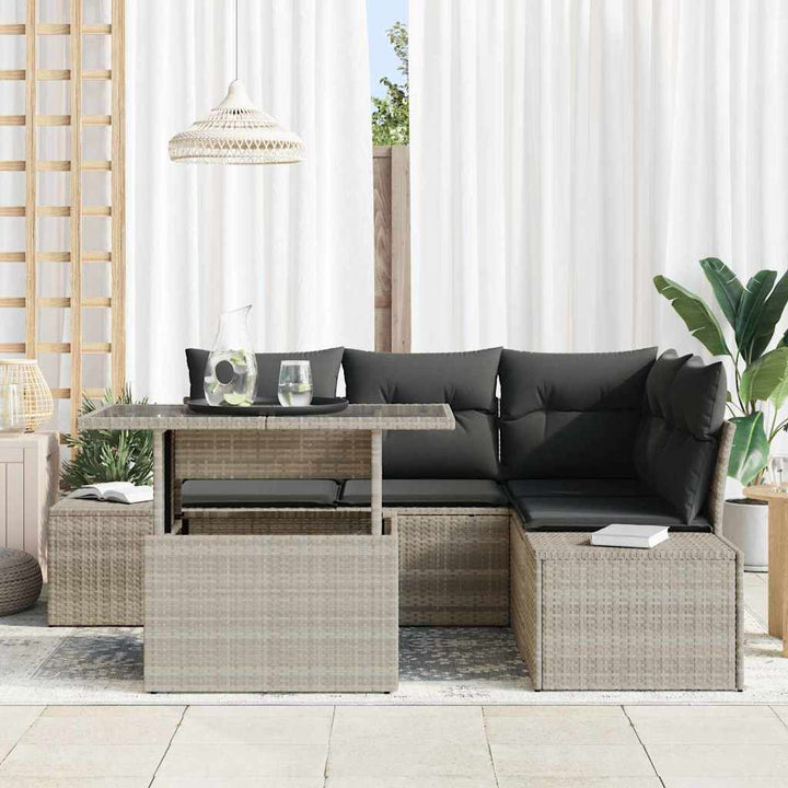 Havesofa Sæt 5 stk. Lysegrå polyrattan