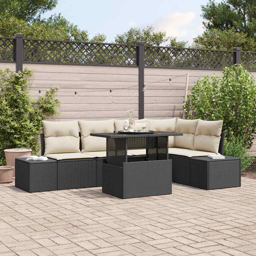 Havesofa Sæt 6 stk. Sort polyrattan