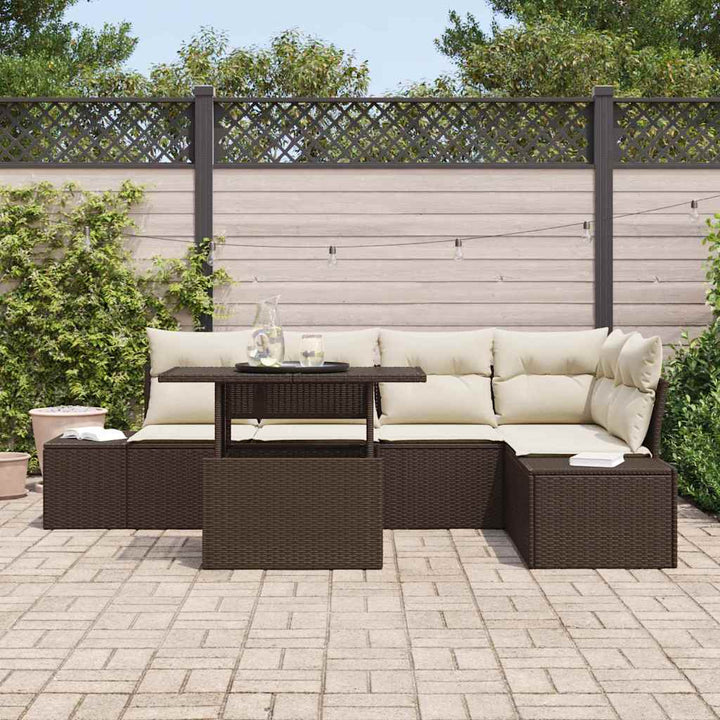 Havesofa Sæt med pude 6 pcs Brun Poly rattan