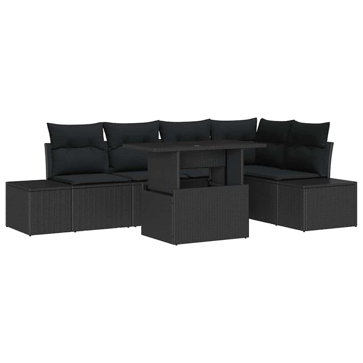 Havesofa Sæt med pude 6 pcs Sort Poly rattan