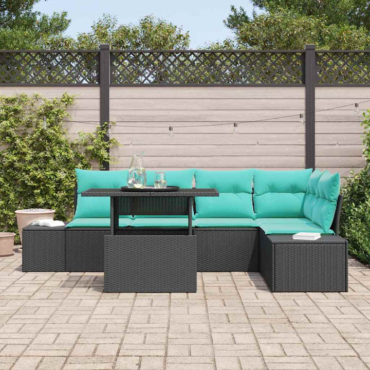 Havesofa Sæt 6 stk. 5-Antal sæder Sort og Blå polyrattan