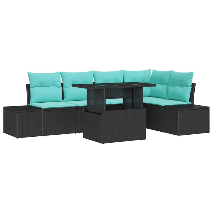 Havesofa Sæt 6 stk. 5-Antal sæder Sort og Blå polyrattan