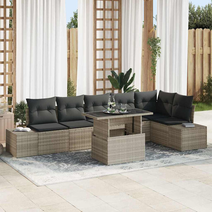 Havesofa Sæt 7 stk. Lysegrå polyrattan