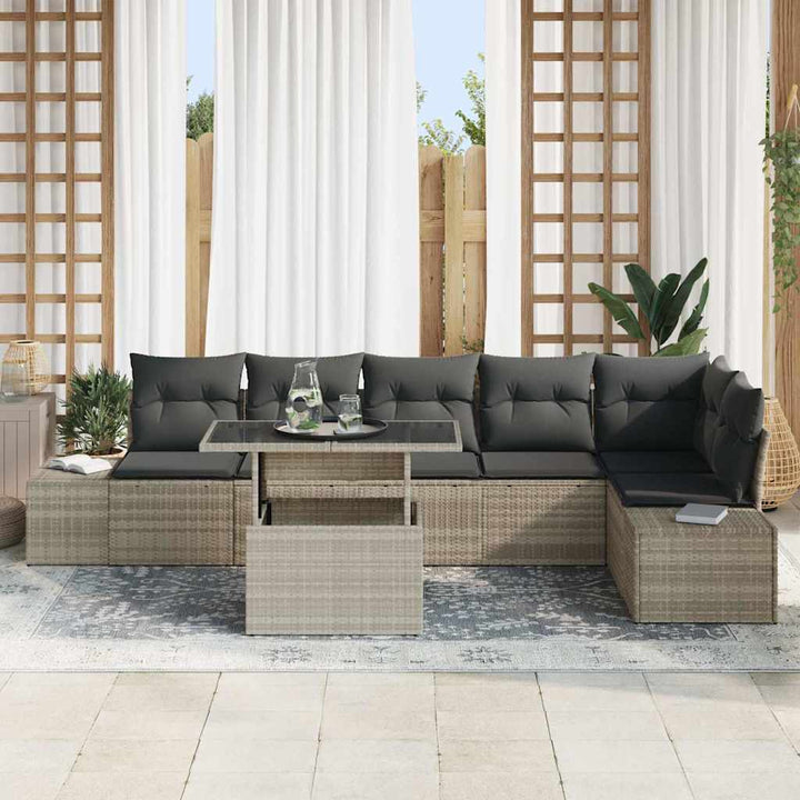 Havesofa Sæt 7 stk. Lysegrå polyrattan