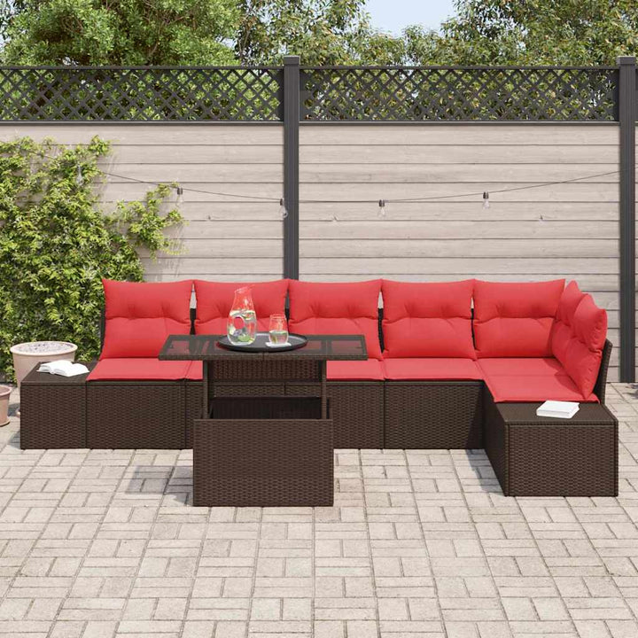 Havesofa Sæt med pude 7 pcs Brun og Rød polyrattan