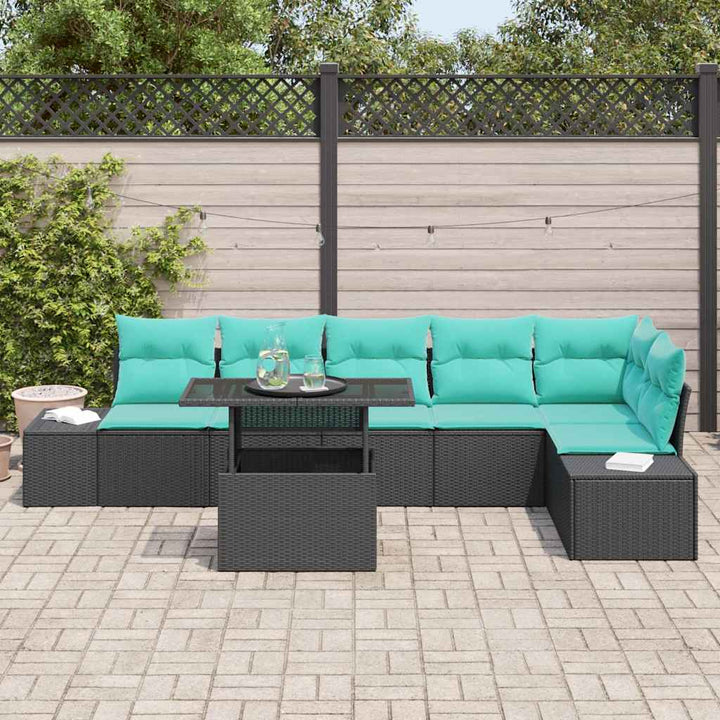 Havesofa Sæt 7 stk. 6-Antal sæder Sort og Blå polyrattan