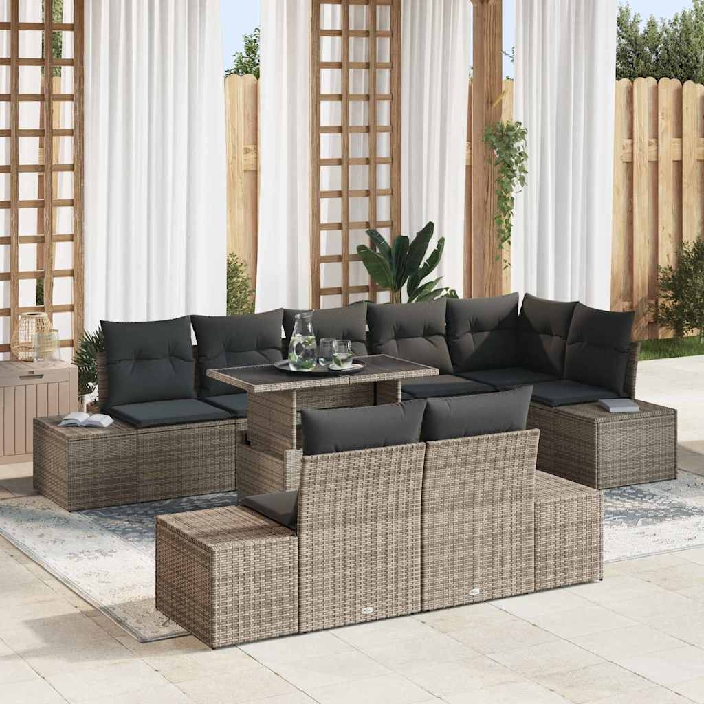 Havesofa Sæt med pude 9 pcs Grå polyrattan