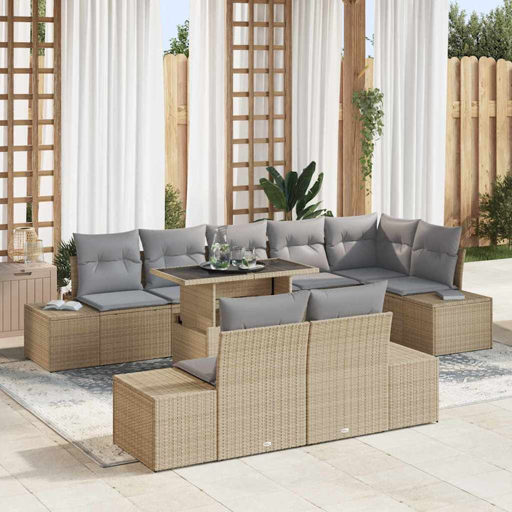 Havesofa Sæt med pude 9 pcs Beige og lys grå polyrattan