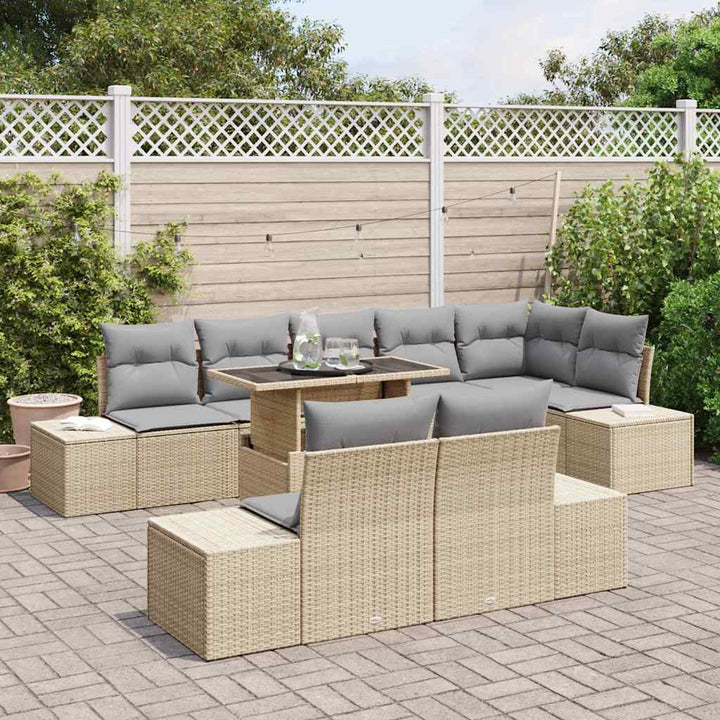 Havesofa Sæt med pude 9 pcs Beige og lys grå polyrattan