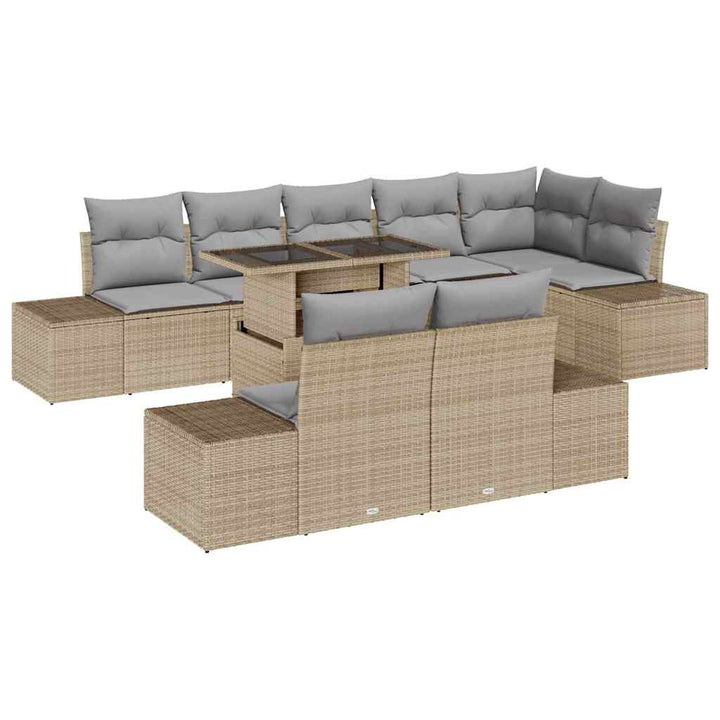 Havesofa Sæt med pude 9 pcs Beige og lys grå polyrattan