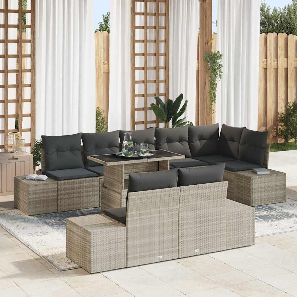 Havesofa Sæt 9 stk. Lysegrå polyrattan