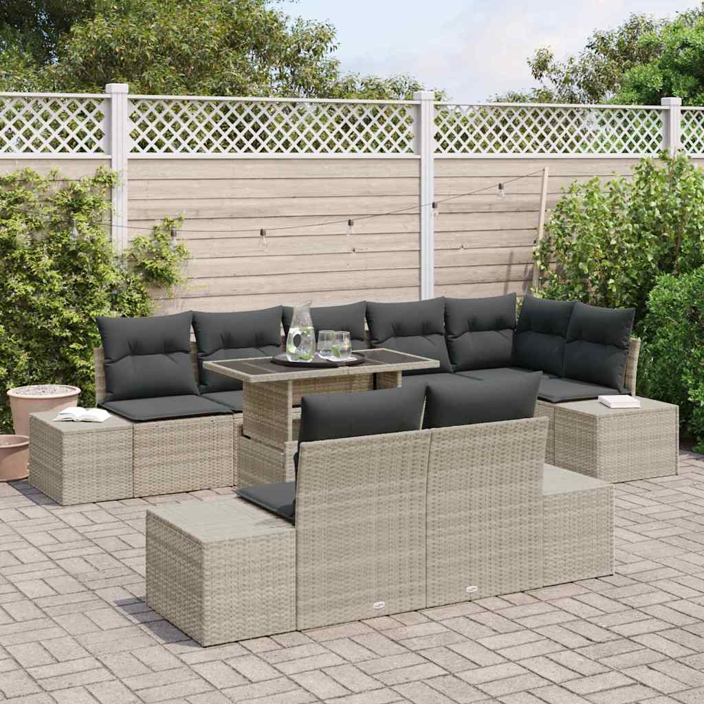 Havesofa Sæt 9 stk. Lysegrå polyrattan